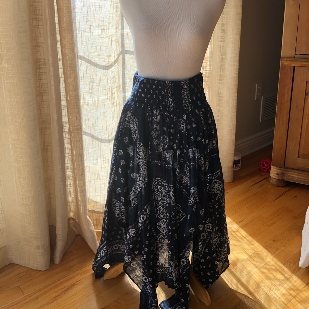 A blue and white high waisted skirt